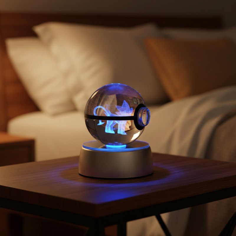  balle pokémon cristal luxray gravure 3D sur base LED