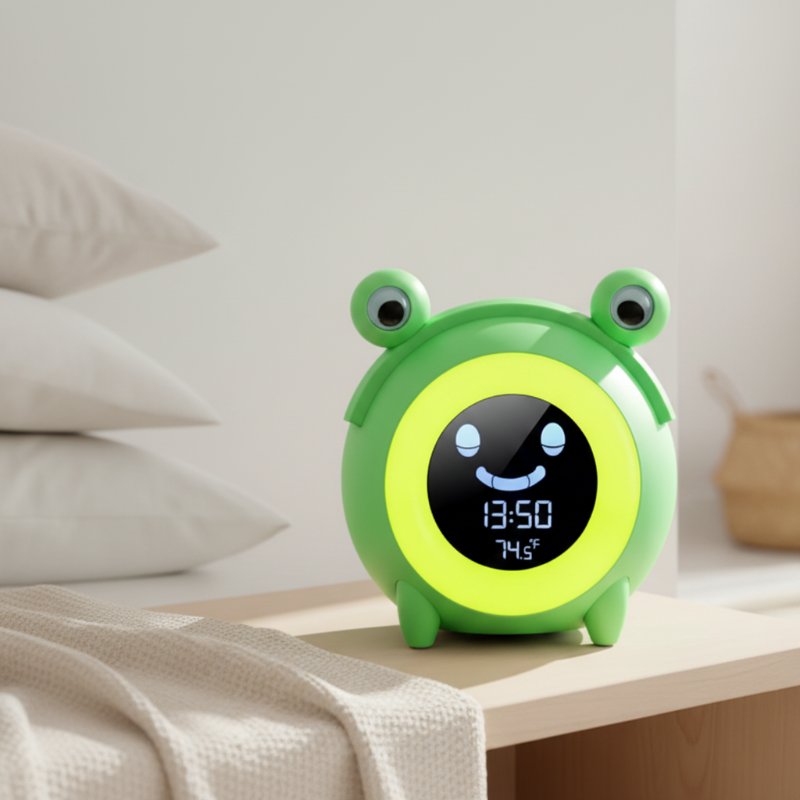 Réveil grenouille lumineux enfant sur chevet de lit