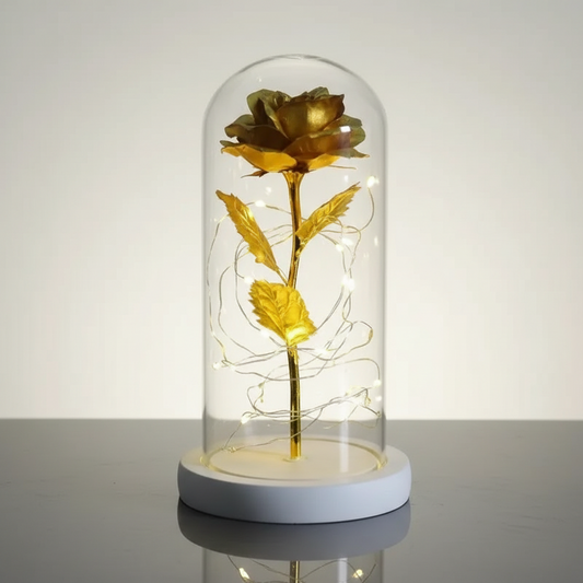 Rose Éternelle Dorée Sous Cloche Veilleuse de rêve