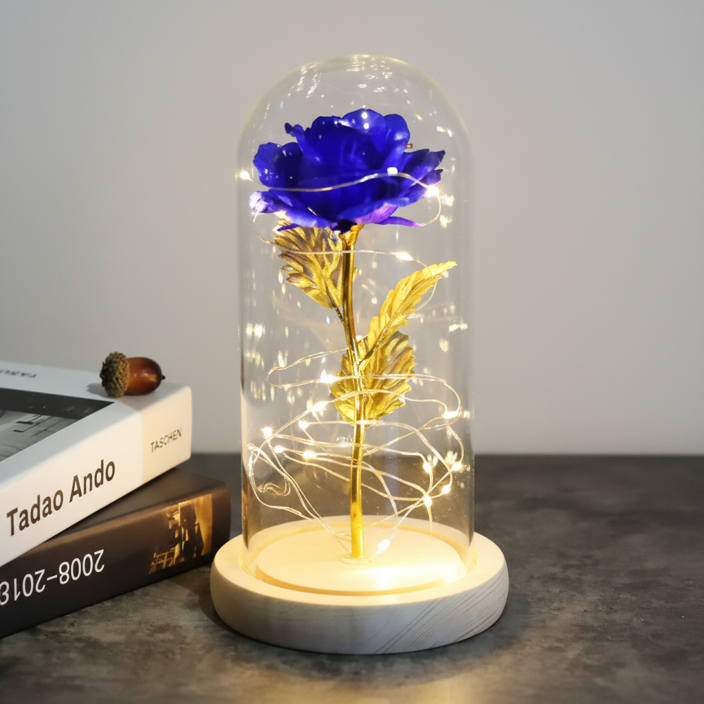 Rose Eternelle Bleu Sous Cloche Veilleuse de rêve