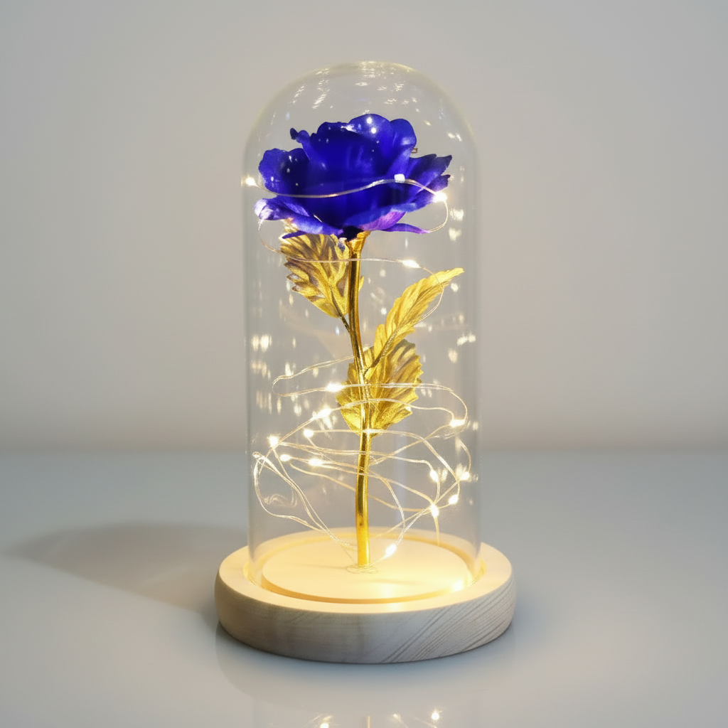 Rose Eternelle Bleu Sous Cloche Veilleuse de rêve