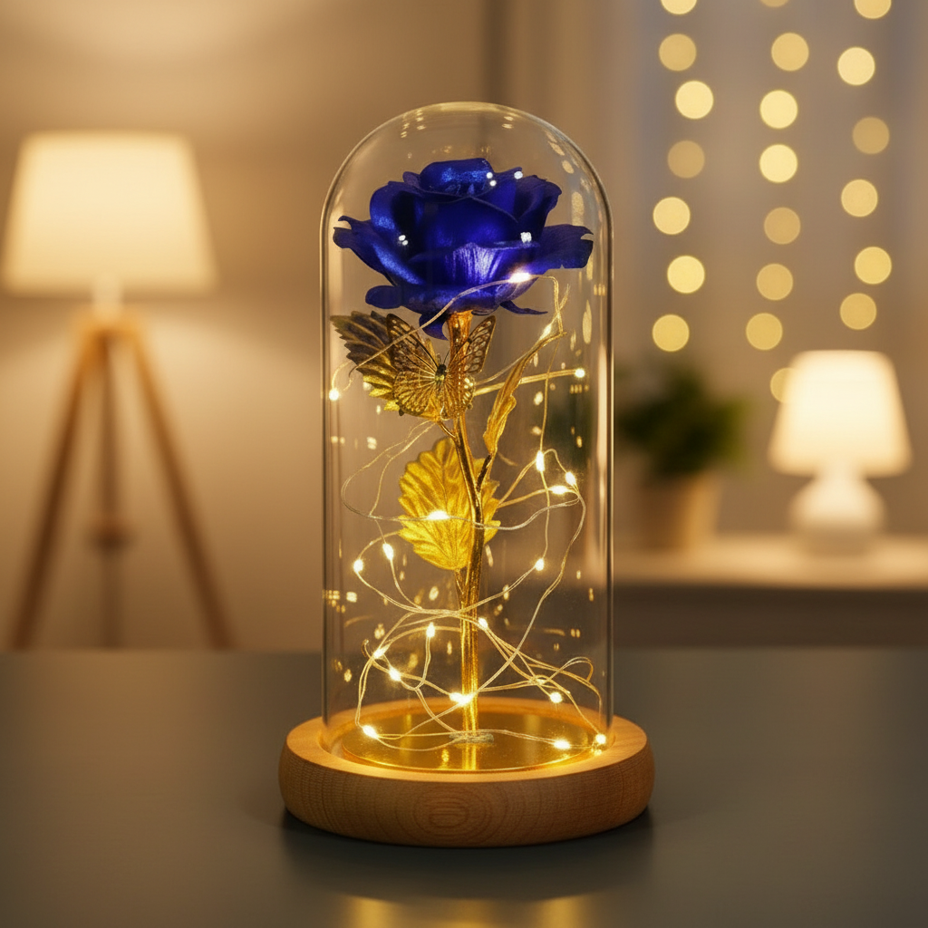 Rose Eternelle Bleue Sous Cloche Veilleuse de rêve