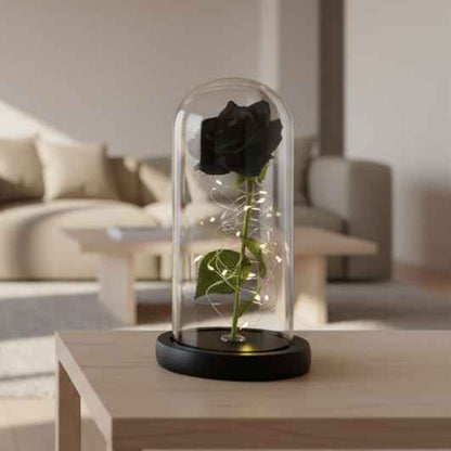 Rose Eternelle Noir Sous Cloche En Verre