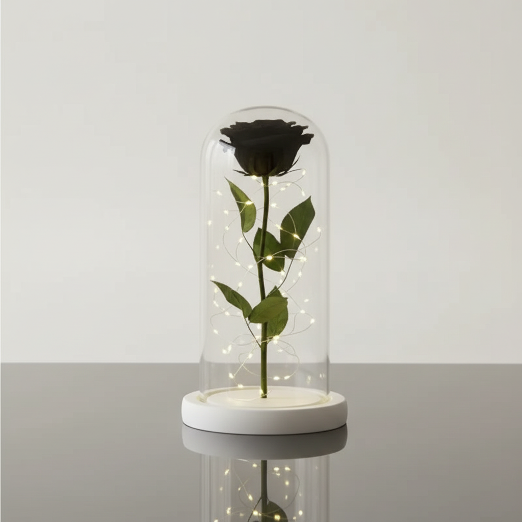 Rose Éternelle Noire Sous Cloche Veilleuse de rêve