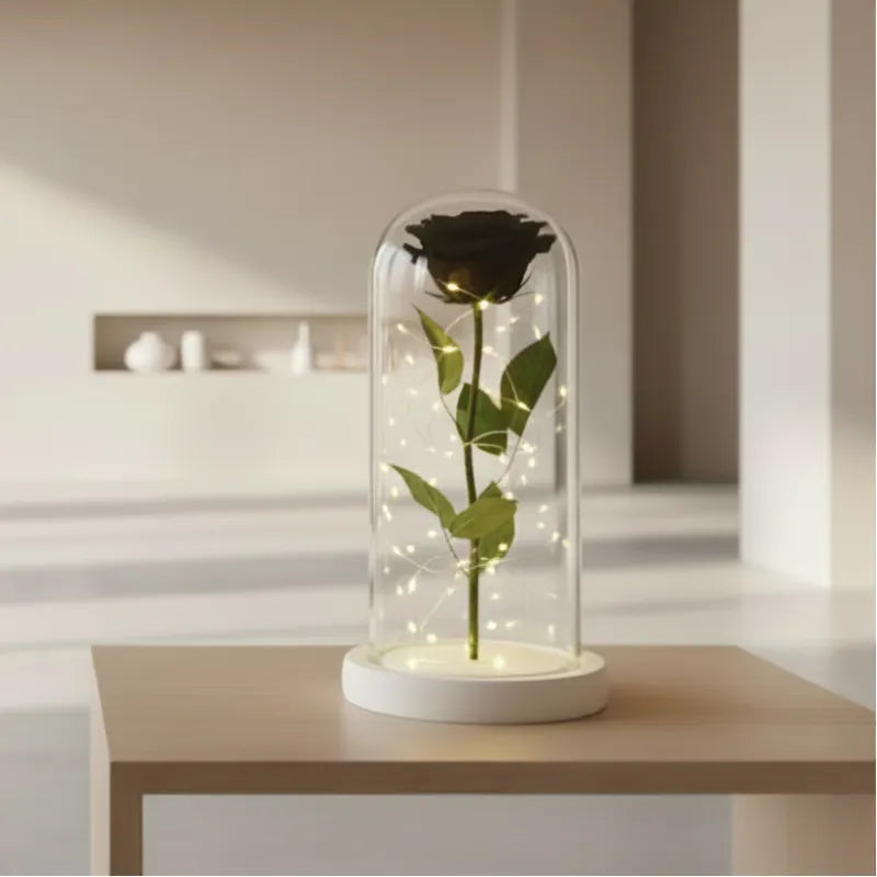 rose éternelle noire sous cloche en verre élégante décoration romantique