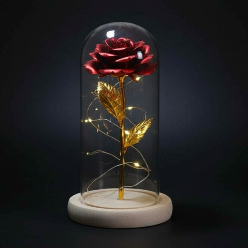 Rose préservée rouge éternelle lampe cloche cadeau amour