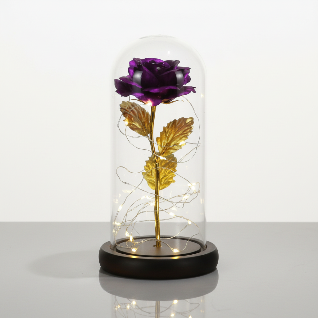 Rose Eternelle Violet Sous Cloche Veilleuse de rêve