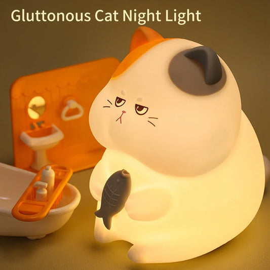 Veilleuse chat glouton en silicone adorable, diffuse lumière apaisante multicolore.
