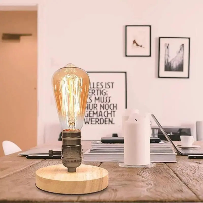 Veilleuse de rêve | Lampe Industrielle Vintage Bois Ampoule