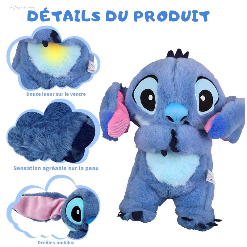 Stitch Children Sleep Companion Sound Soothing Music Kawaii Plush Toy with Air Bag Breathing Light Doll Breathing Toy Gift Toy Veilleuse de rêve