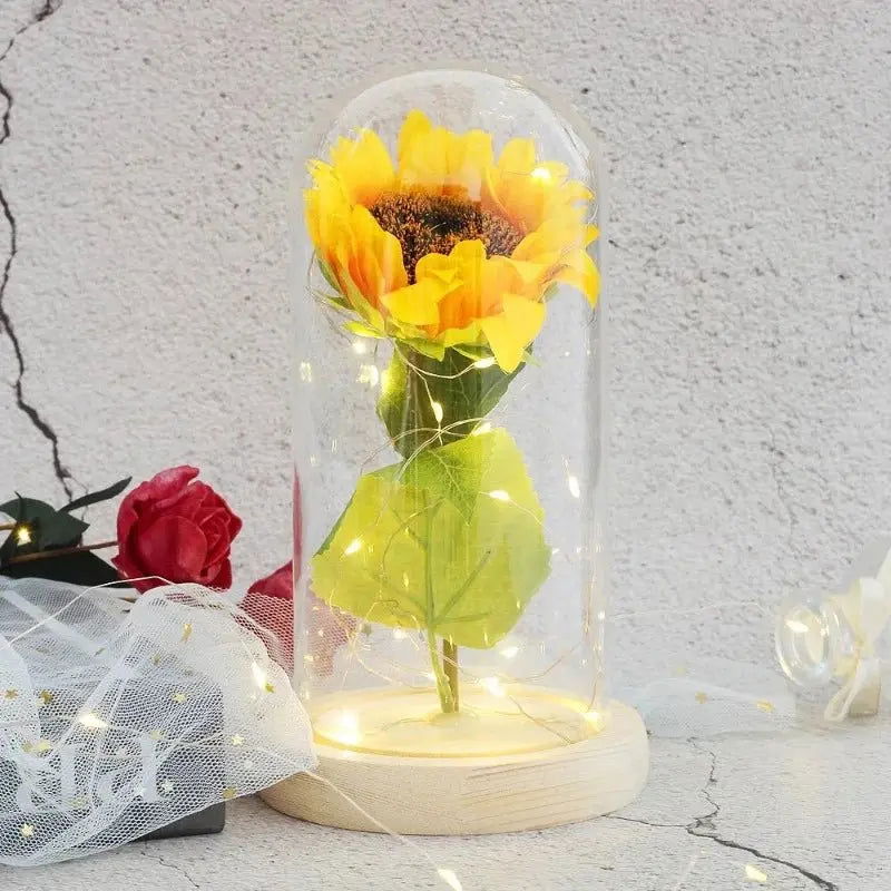 Lampe Fleur | Artificielles Tournesol - - Veilleuse de rêve | Veilleuse Fleurs | Artificielles Tournesol Socle Bois Claire -  - #tag1# - #tag2# - #tag3# - #tag4#