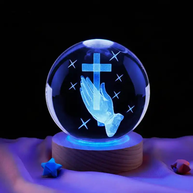 Veilleuse Boule de Cristal 3D Avec Figure de Jésus