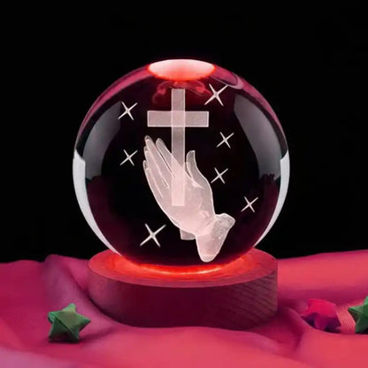 Veilleuse Boule Cristal 3D Mains Priant Jésus