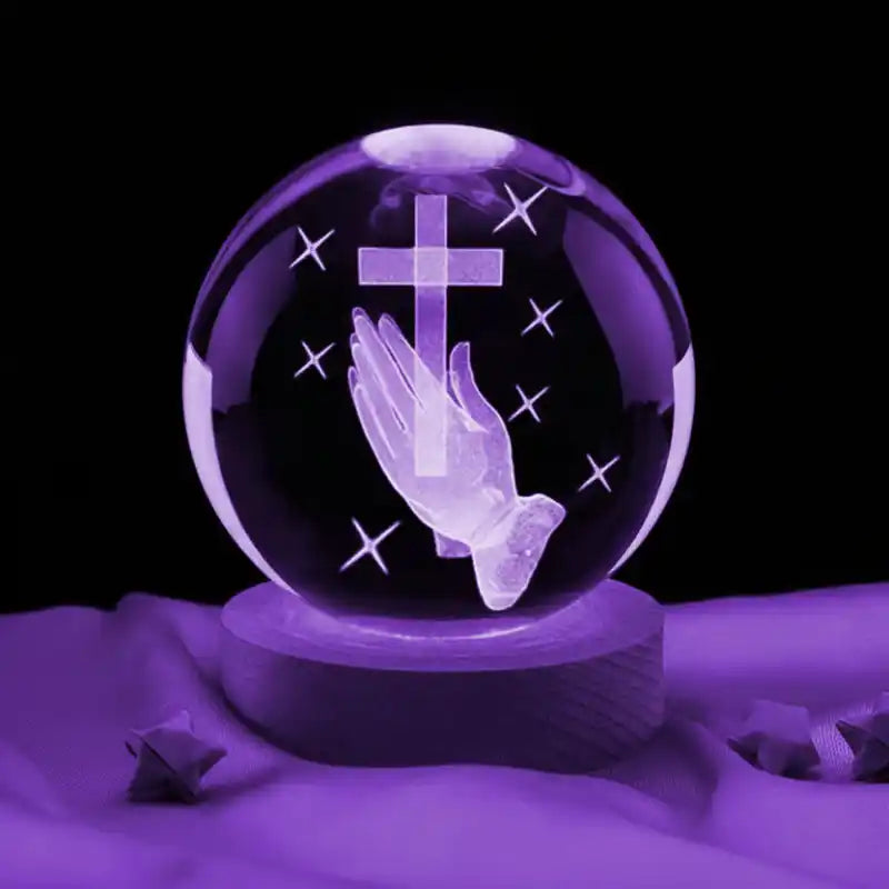 Boule de cristal 3D croix ln main avec veilleuse