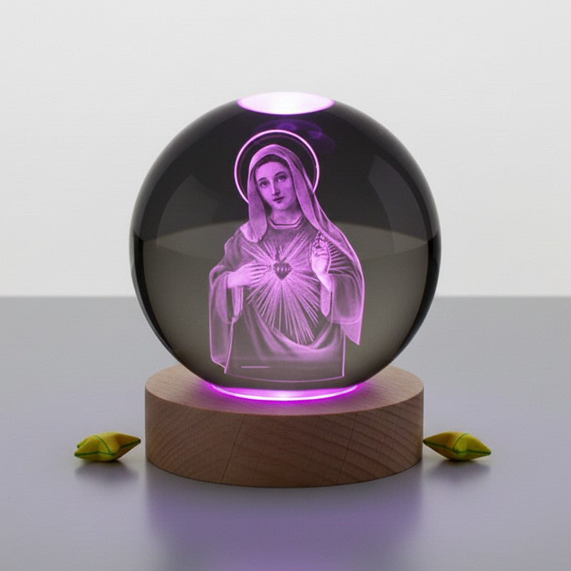 Veilleuse boule de cristal 3D Vierge Marie lumineuse