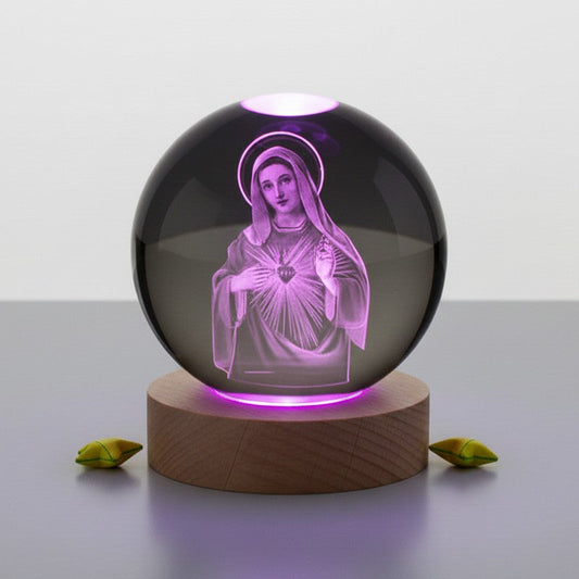 Veilleuse boule de cristal 3D Vierge Marie lumineuse