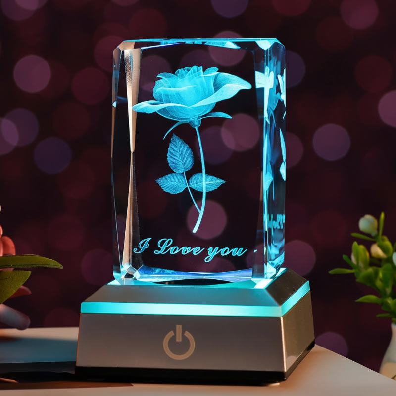 Veilleuse LED 3D cristal rose effet lumineux doux chambre