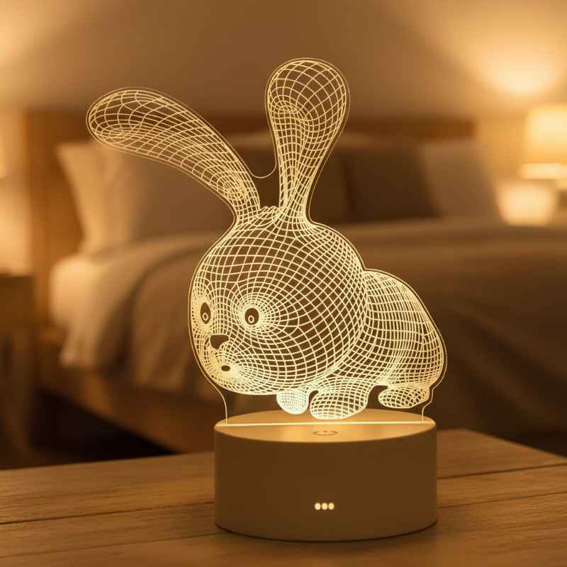 Veilleuse lapin 3D cristal LED lumière douce nuit