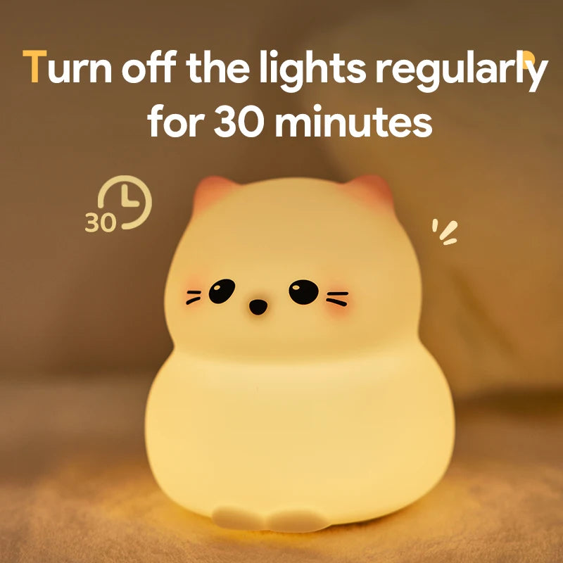 Veilleuse chat silicone minuterie auto 15 30 60min tactile bébé