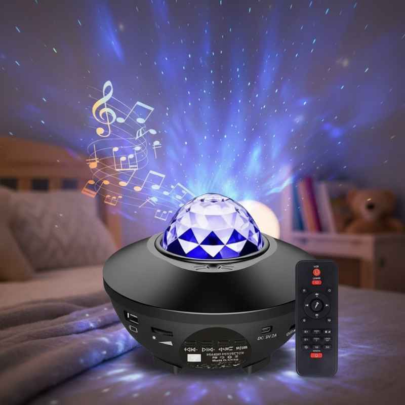 Veilleuse projecteur musical avec haut-parleurs Bluetooth diffusant lumière et son