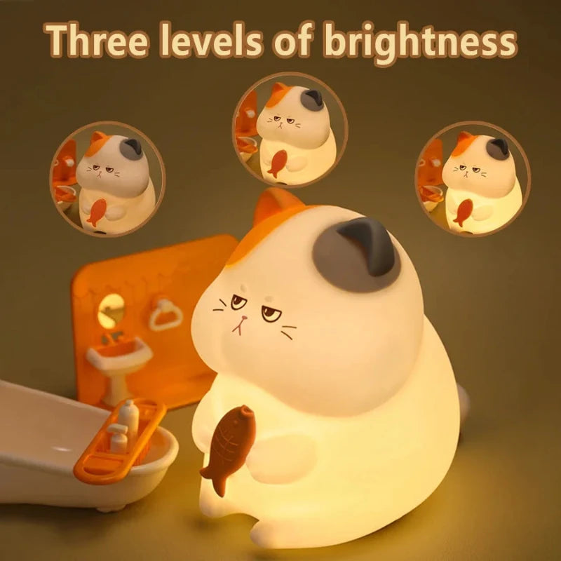 veilleuse chat silicone rechargeable tactile mode multicolore luminosité réglable