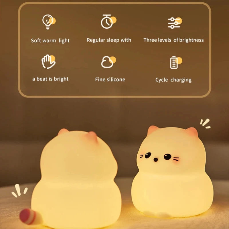 Lampe chat couché silicone LED blanc chaud multicolore chambre