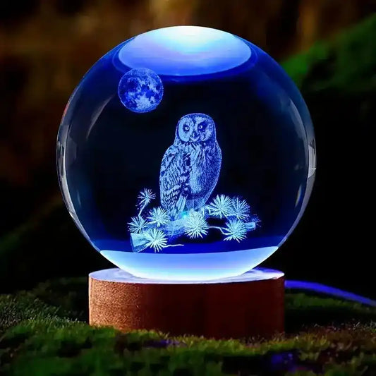 night light hibou effet holographique bleu