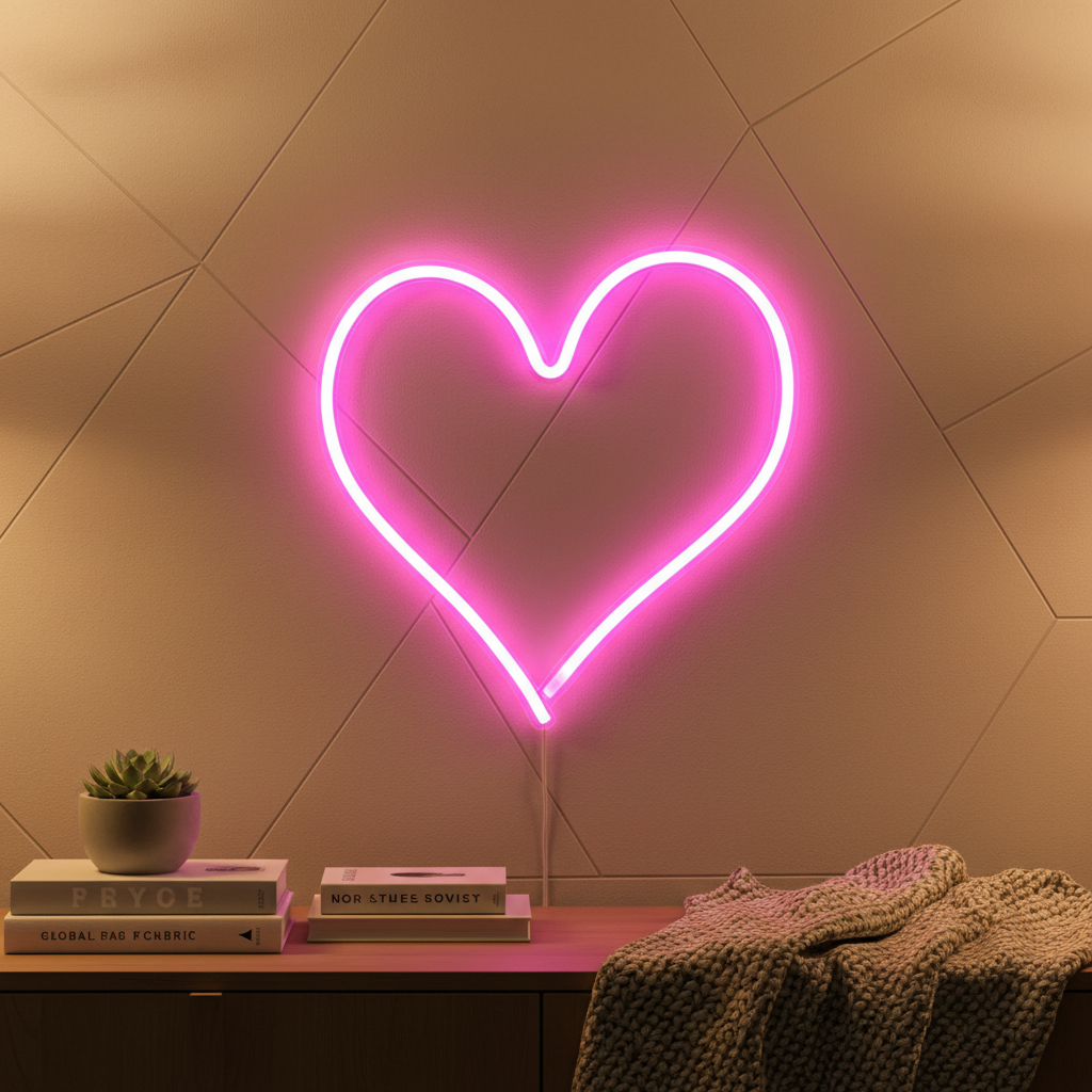 Coeur Neon Rose Veilleuse de rêve