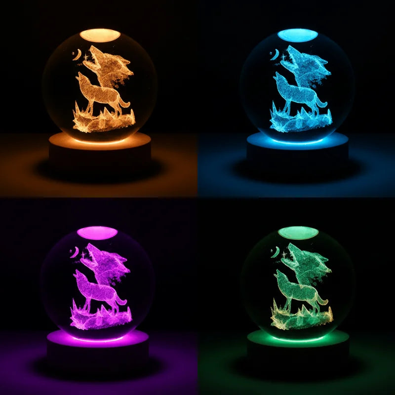 veilleuse loup 3D 4 couleurs différente