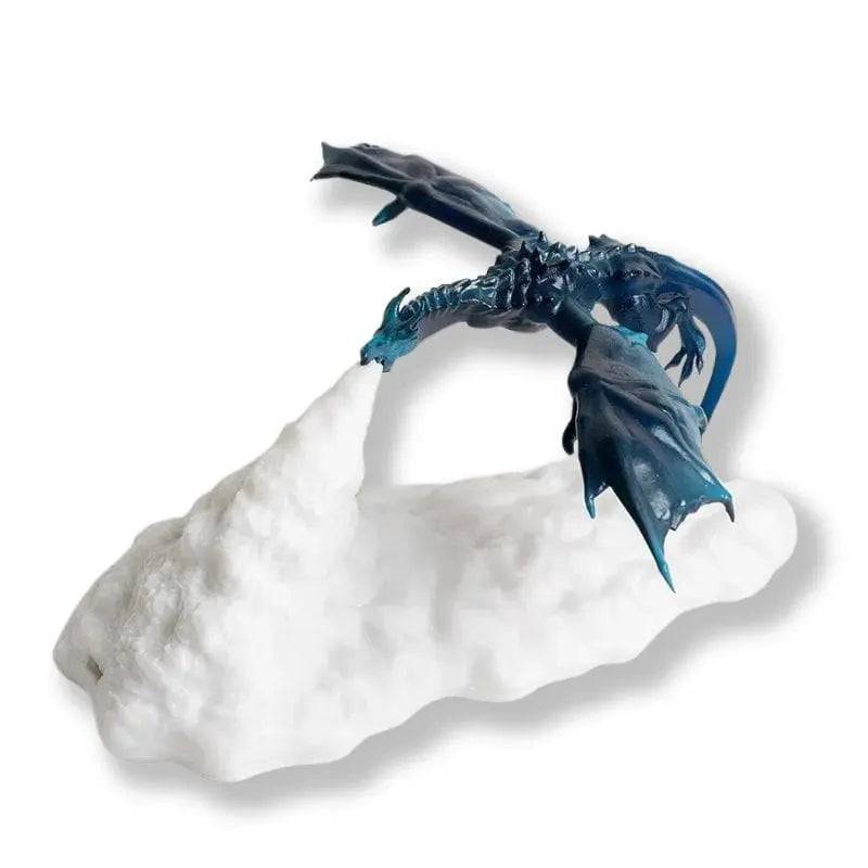 Lampe de Chevet Gaming | Dragon Flamme 3D Bleu Fond Blanc